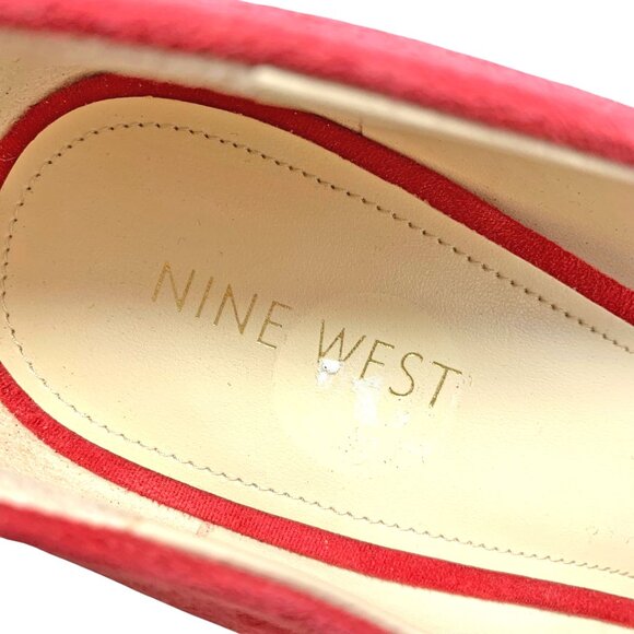 NINE WEST Harlynn Red Suede Ruche Vamp Block Heel Pumps - Picture 3 of 11